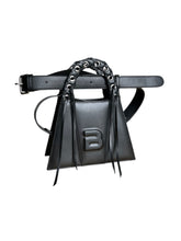 Load image into Gallery viewer, Black Leather Fringed Minnie Lock Bag