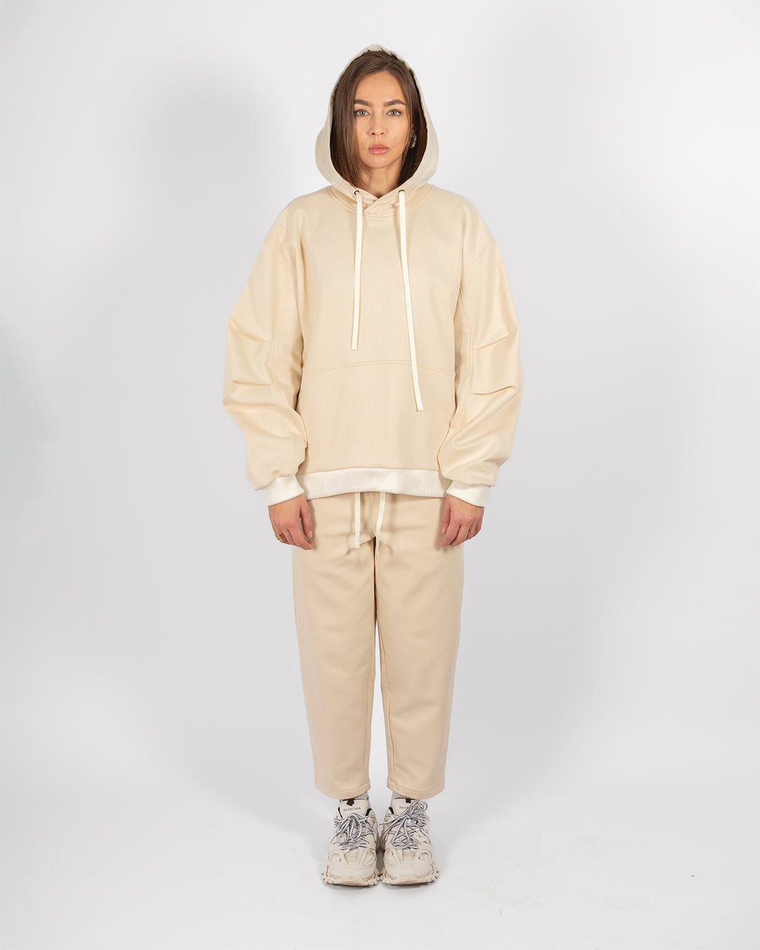 Unisex Balloon Beige Cotton Pants