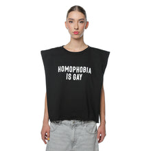 Load image into Gallery viewer, Top Unisex Negru Boxy Cu Print