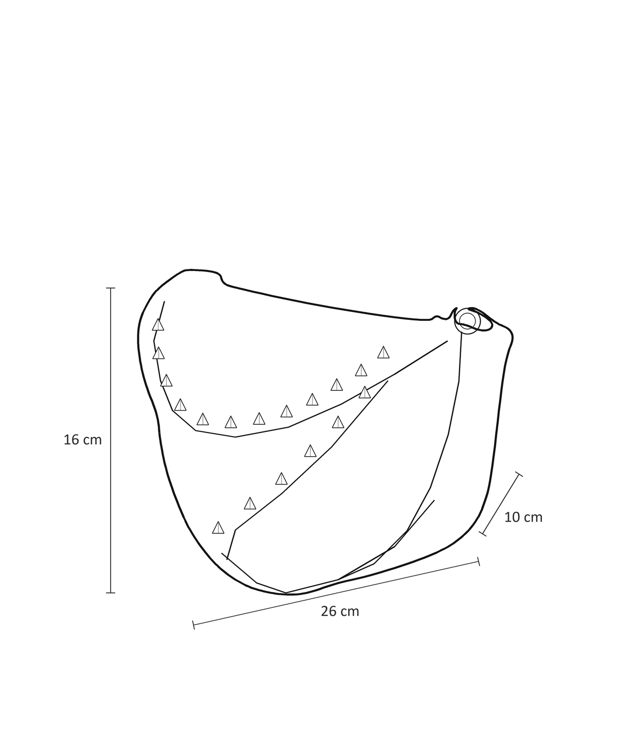 Moon Bag dimensions: height 16 cm, width 26 cm, depth 10 cm