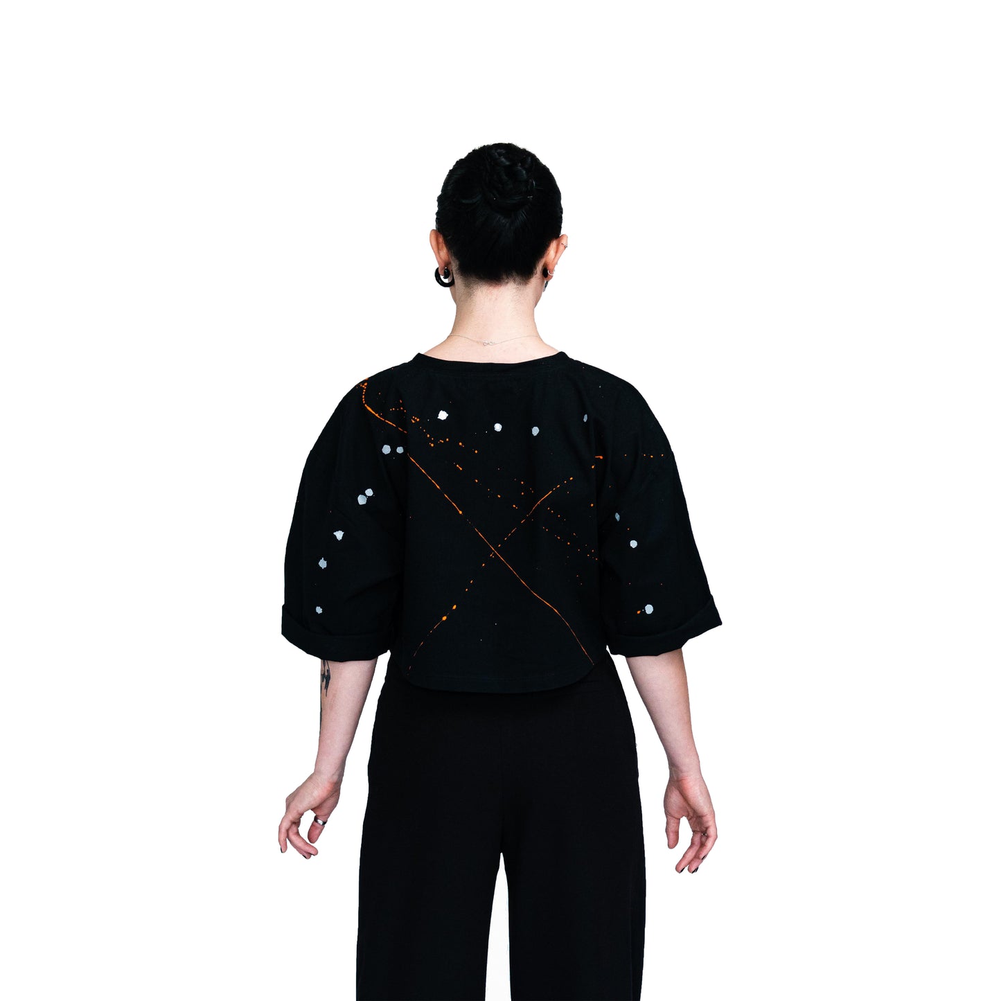 Unisex -painted- Black Cotton Crop Top