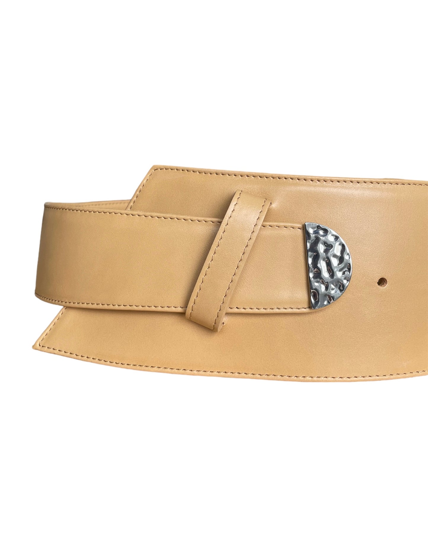 Asymmetrical Wide Beige Leather Belt