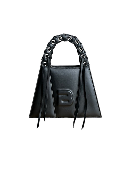 Black Leather Fringed Minnie Lock Bag