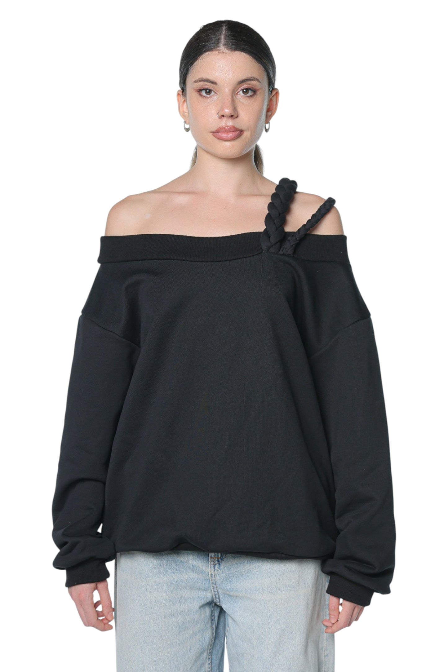 Braided Off Shoulder Hoodie
