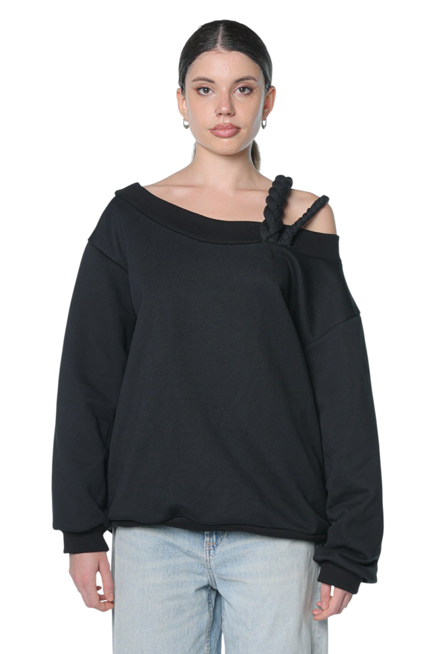 Braided Off Shoulder Hoodie
