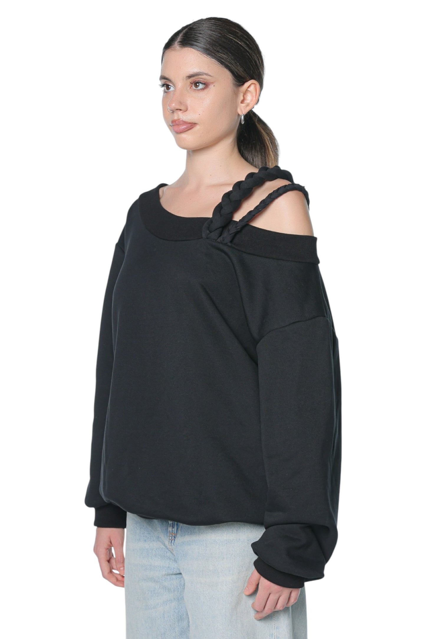 Braided Off Shoulder Hoodie