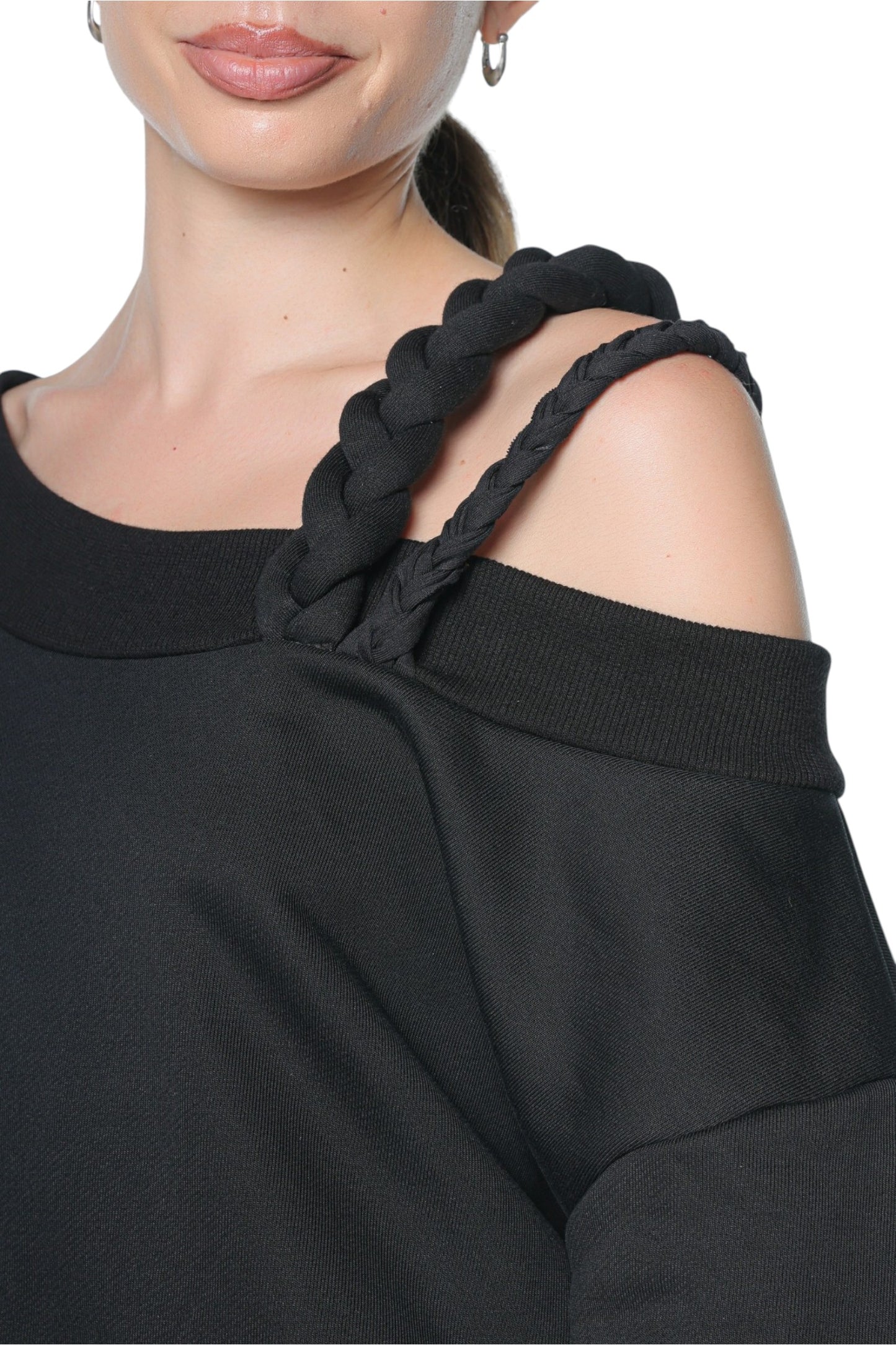 Braided Off Shoulder Hoodie