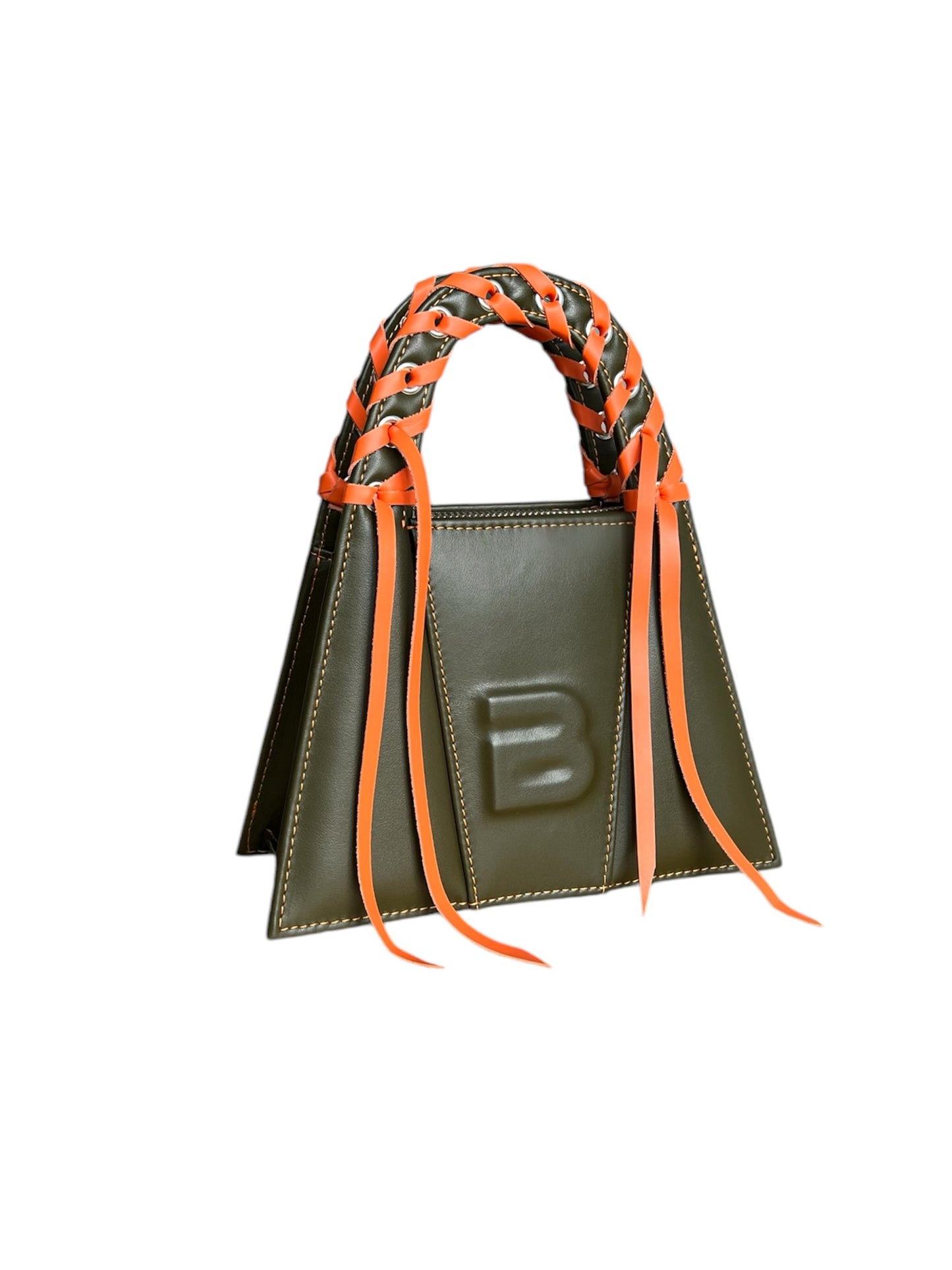 Olive & Orange Fringed Leather Minnie Lock Bag