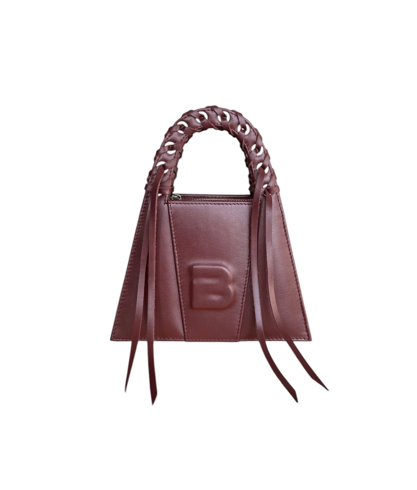 Burgundy Leather Fringed Minnie Lock Bag