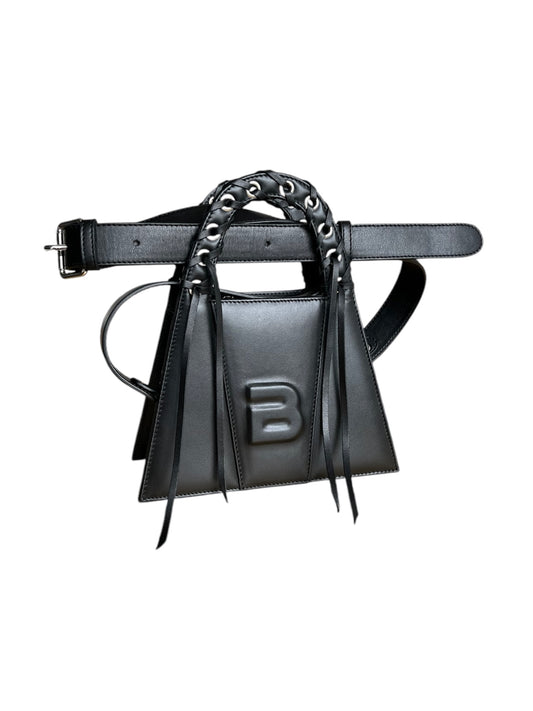 Black Leather Fringed Minnie Lock Bag