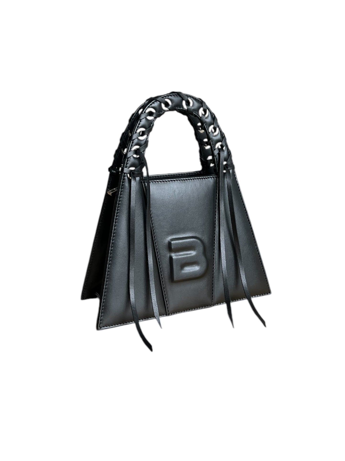 Black Leather Fringed Minnie Lock Bag