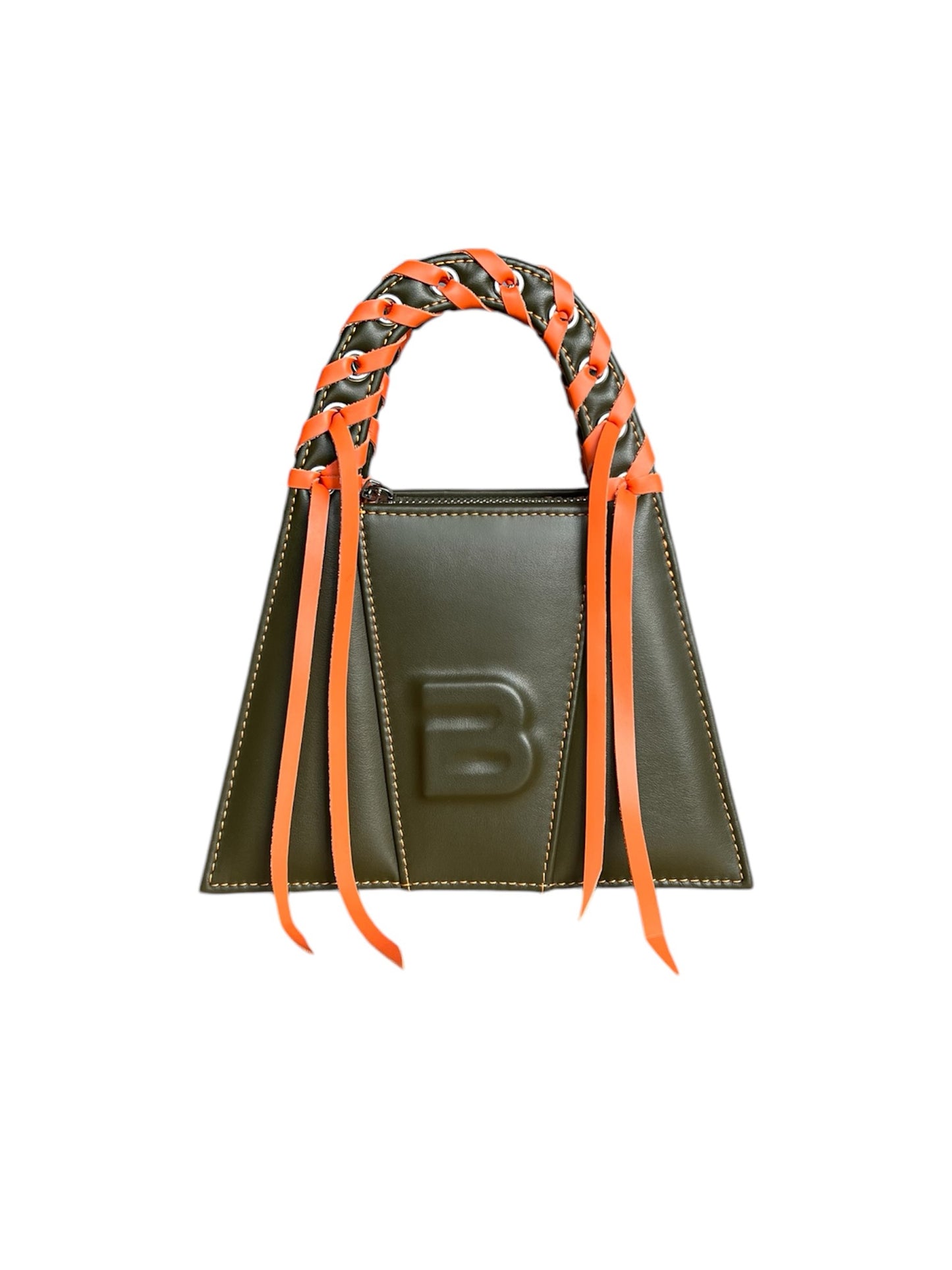 Olive & Orange Fringed Leather Minnie Lock Bag