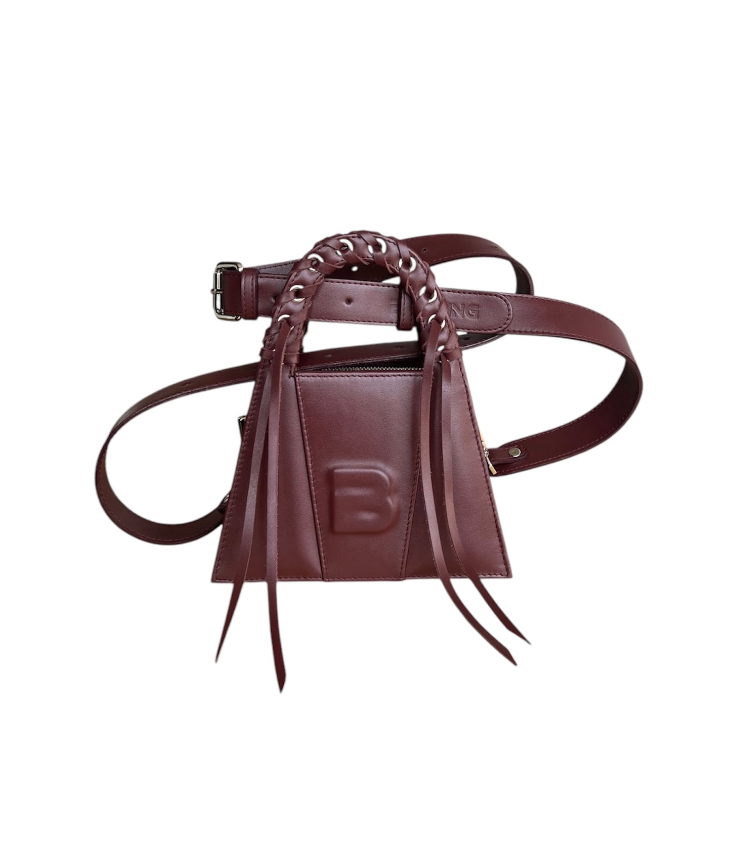 Burgundy Leather Fringed Minnie Lock Bag