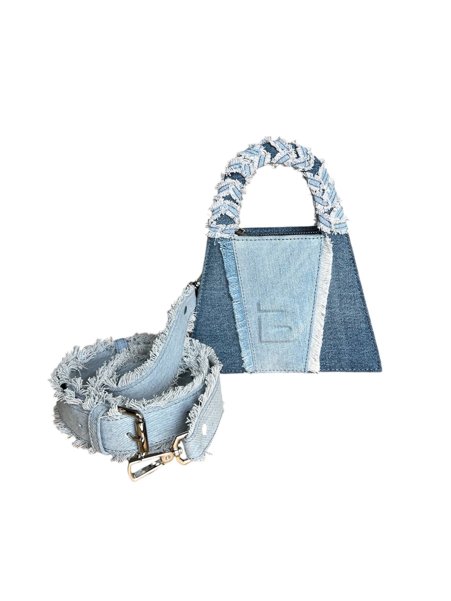 Recycled Denim Fringed Minnie Lock Bag