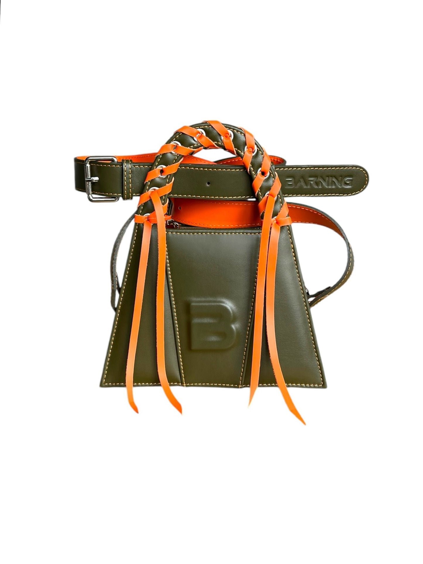 Olive & Orange Fringed Leather Minnie Lock Bag