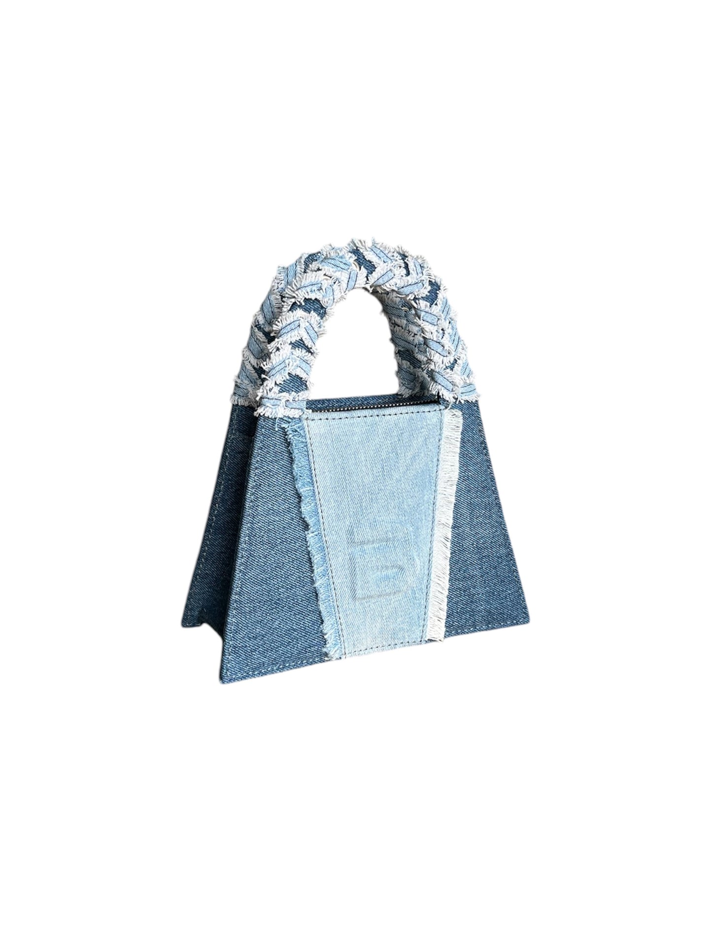 Recycled Denim Fringed Minnie Lock Bag