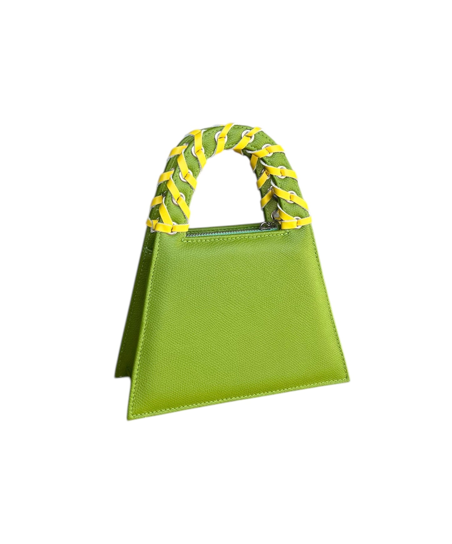 Grass Green And Yellow Fringed Leather Minnie Lock Bag