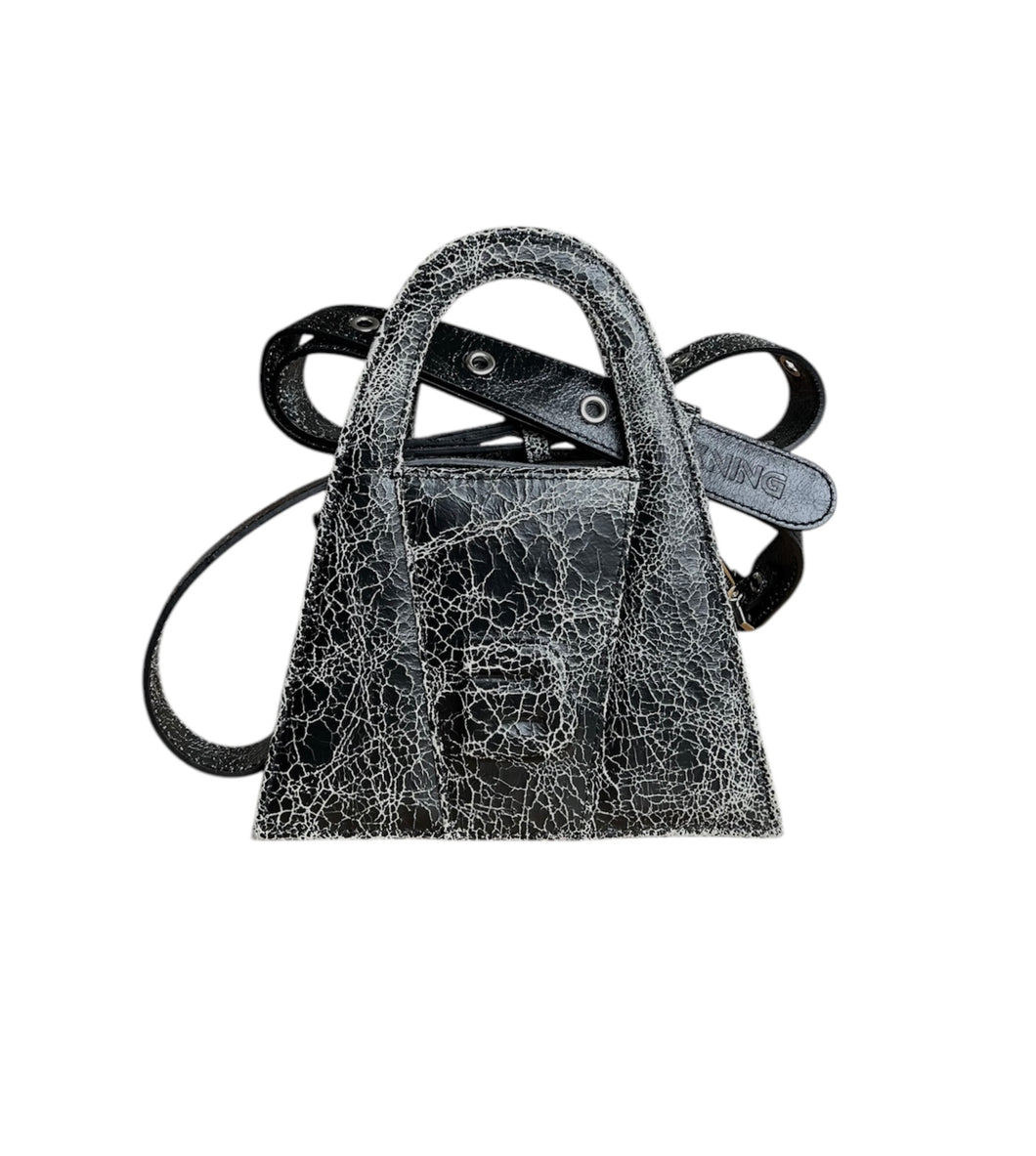 Black Broken Mirror Leather Minnie Lock Bag LIMITED EDITION