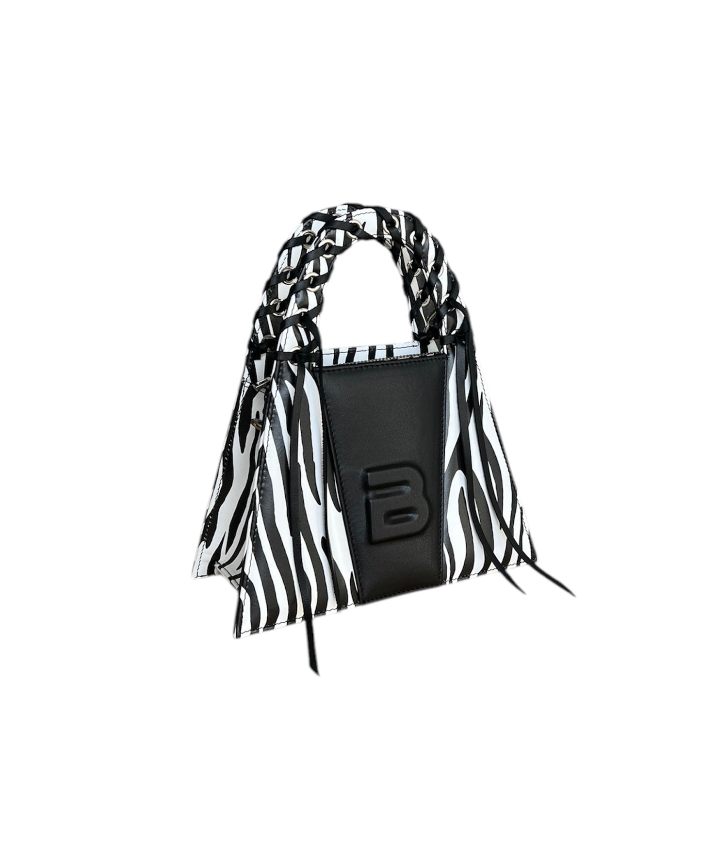 Zebra Leather Fringed Minnie Lock Bag