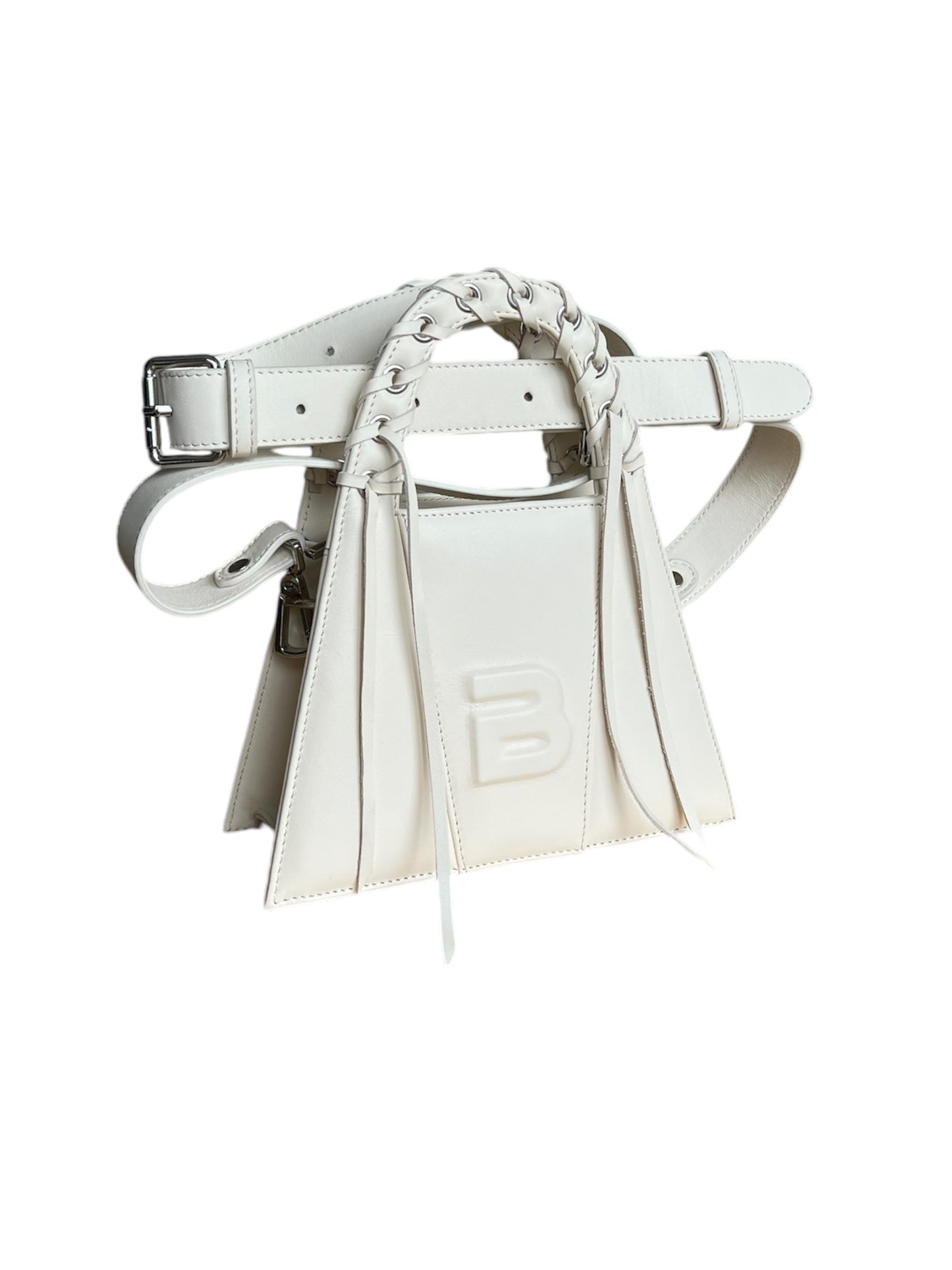 Dirty White Leather Fringed Lock Bag