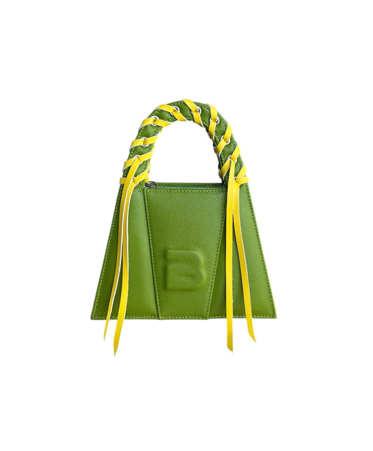 Grass Green And Yellow Fringed Leather Minnie Lock Bag
