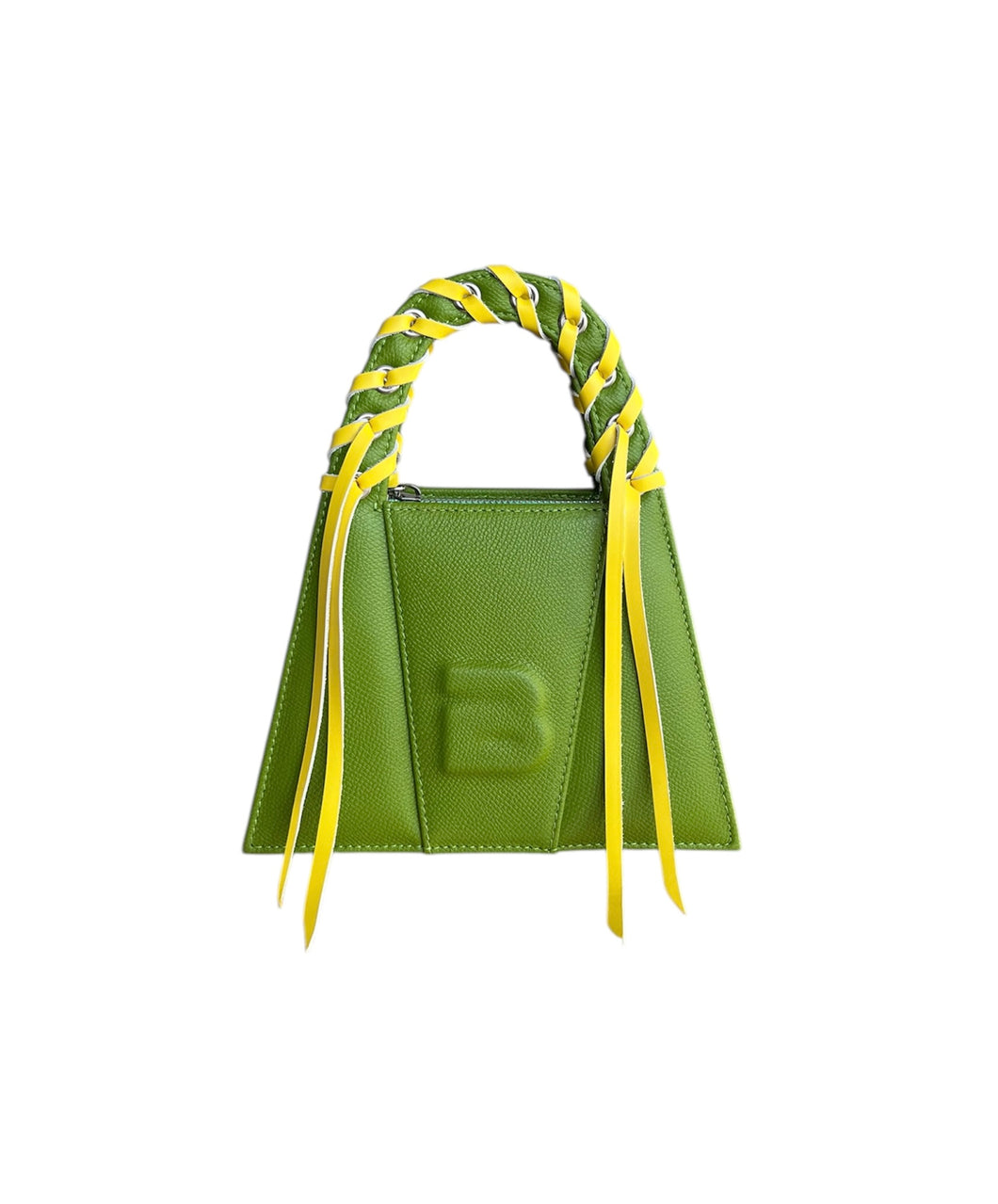 Grass Green And Yellow Fringed Leather Minnie Lock Bag