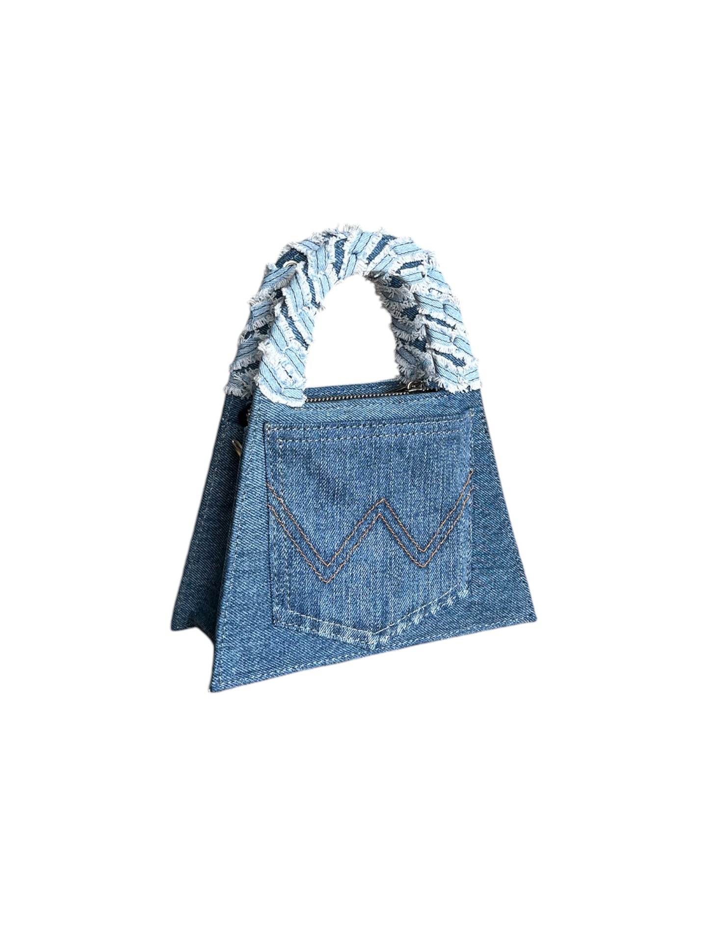 Recycled Denim Fringed Minnie Lock Bag