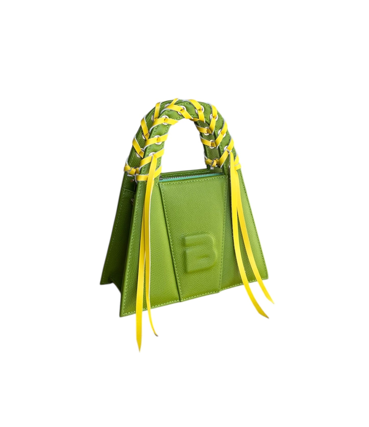 Grass Green And Yellow Fringed Leather Minnie Lock Bag