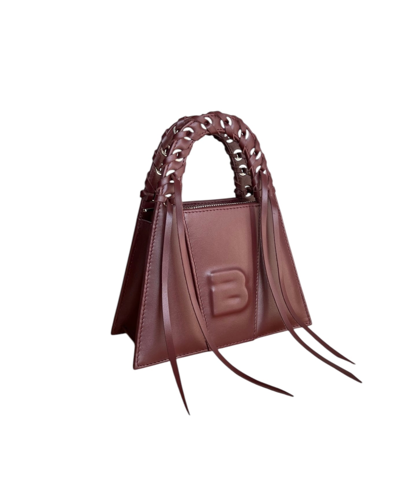 Burgundy Leather Fringed Minnie Lock Bag