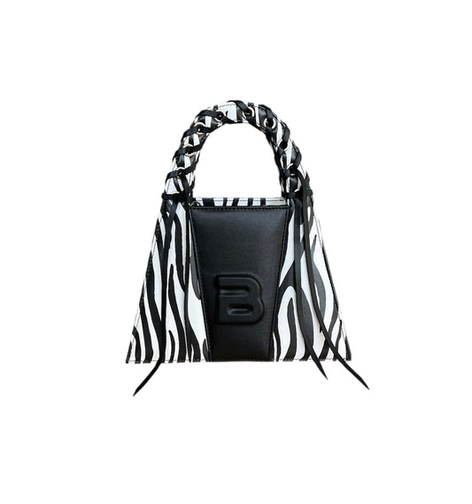 Zebra Leather Fringed Minnie Lock Bag
