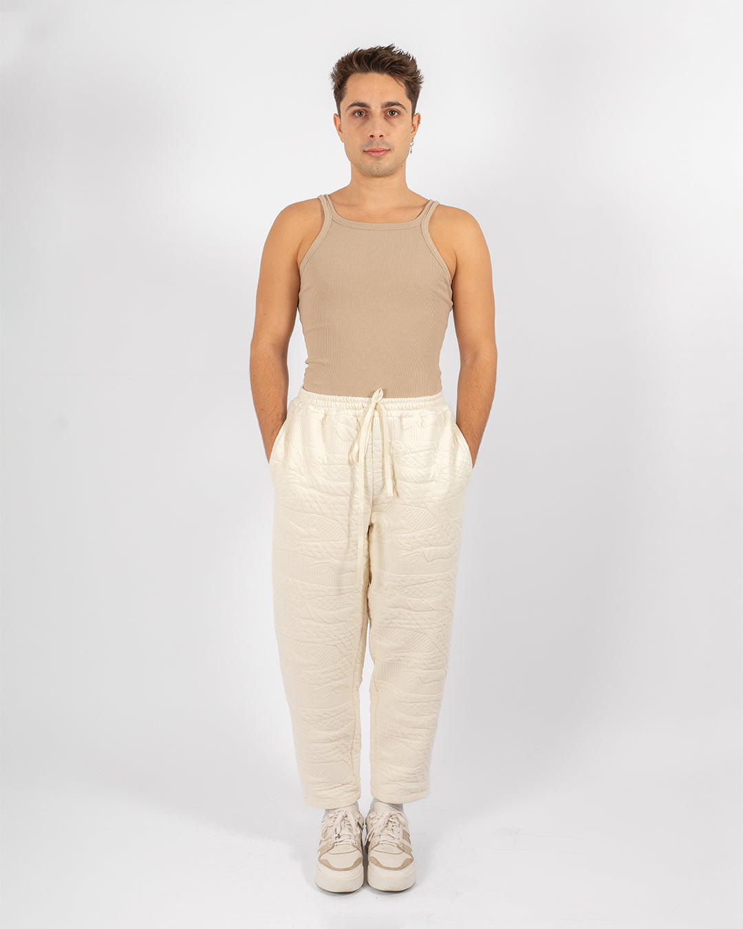 Unisex Beige Cotton Pants