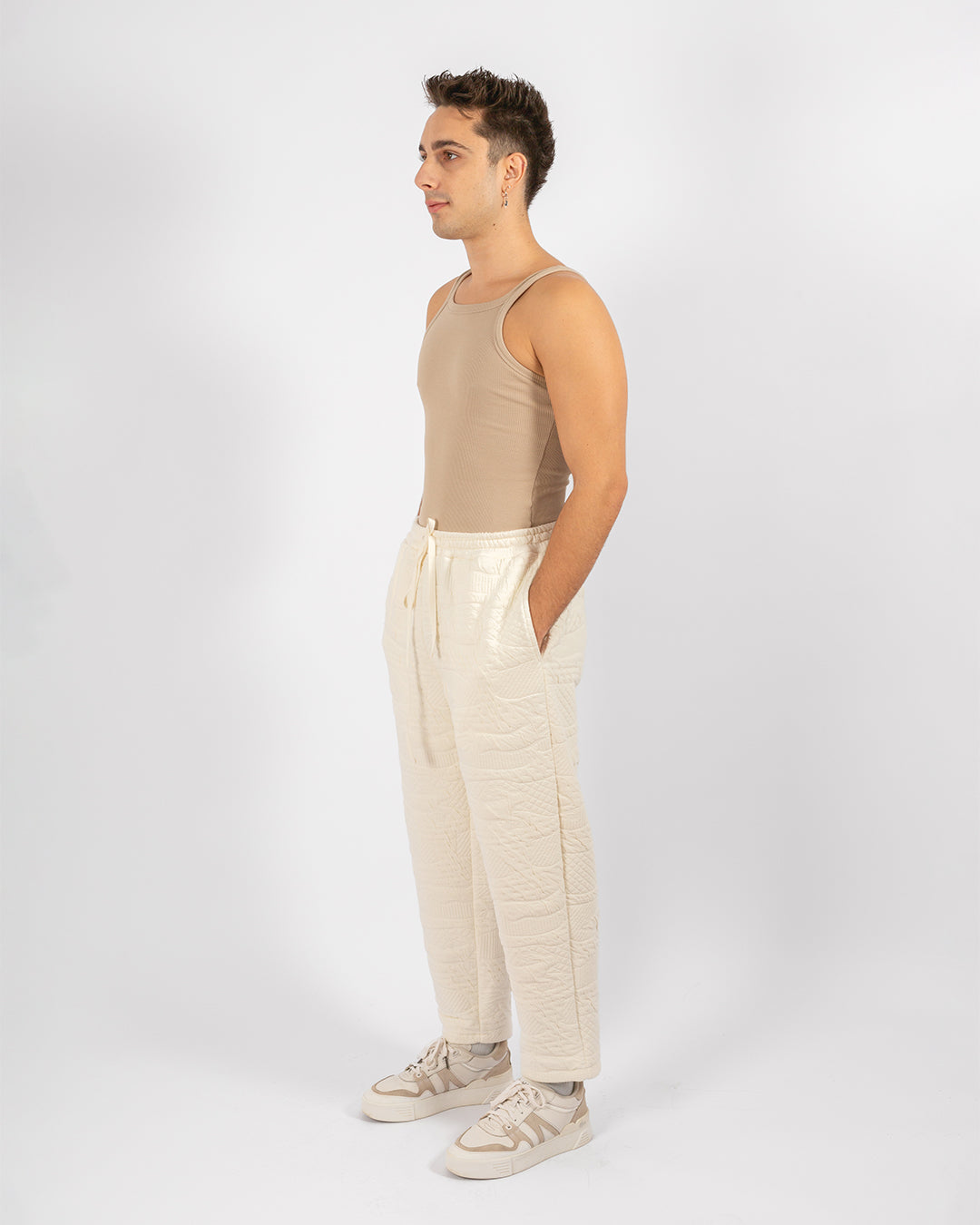Unisex Beige Cotton Pants
