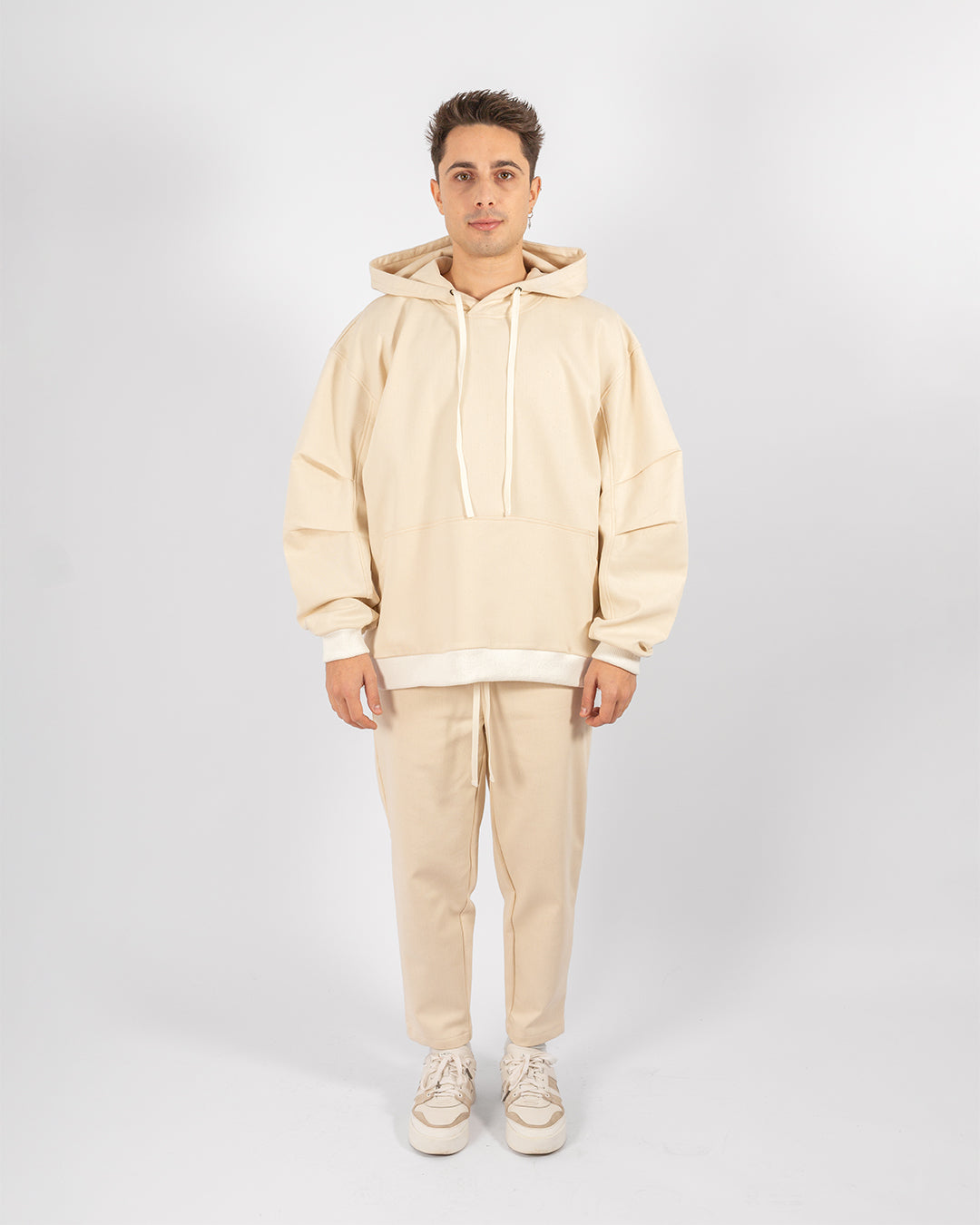 Unisex Beige Cotton Hoodie