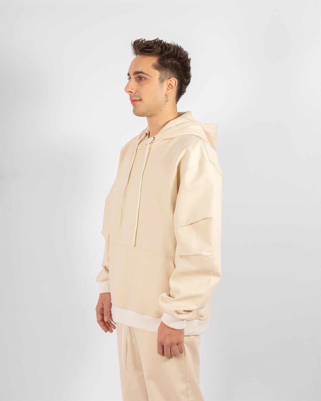 Unisex Beige Cotton Hoodie