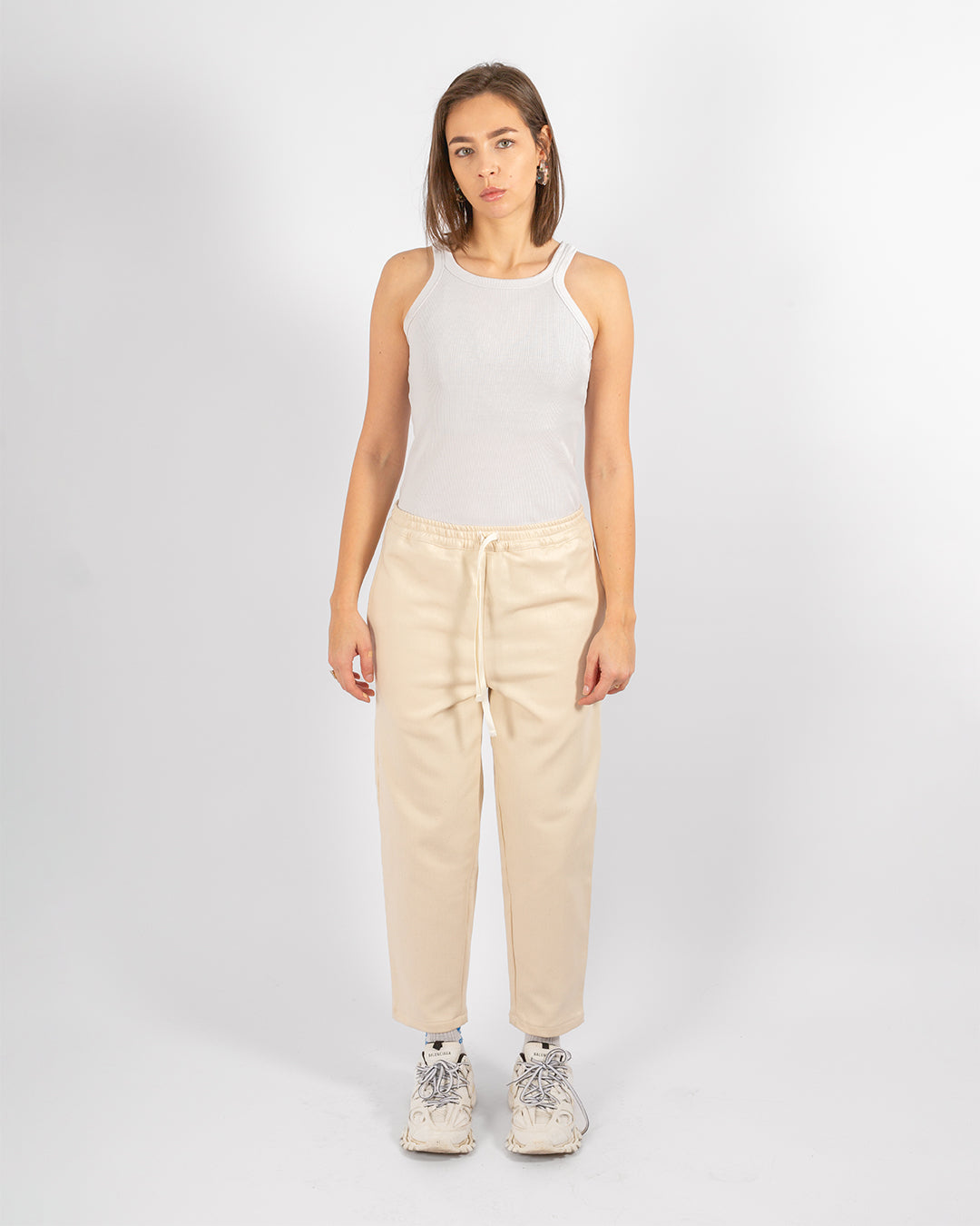 Unisex Balloon Beige Cotton Pants