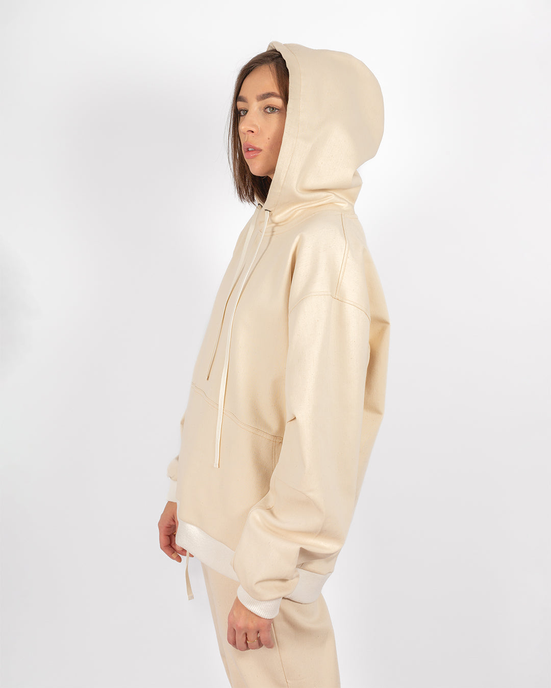 Unisex Beige Cotton Hoodie