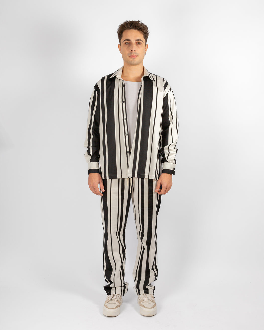 Unisex Striped Black And White Cotton Urban Pyjamas