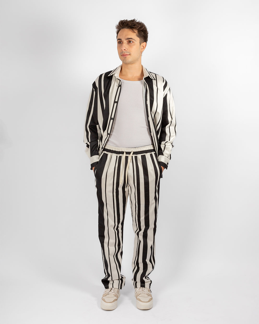 Unisex Striped Black And White Cotton Urban Pyjamas