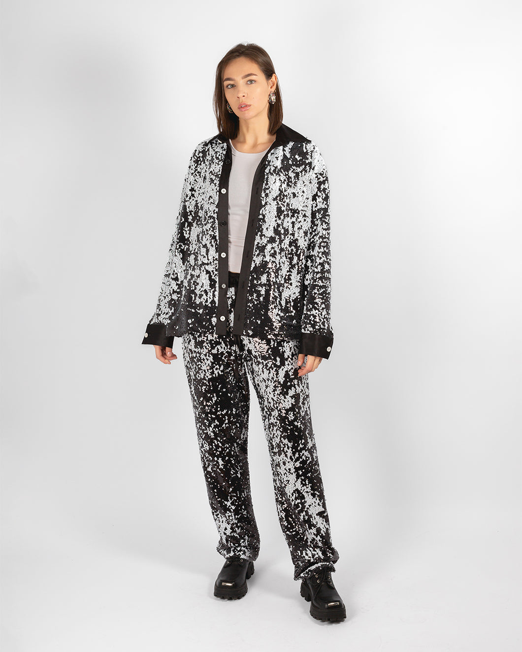 Unisex Black And White Reversible Sequins Urban Pyjamas