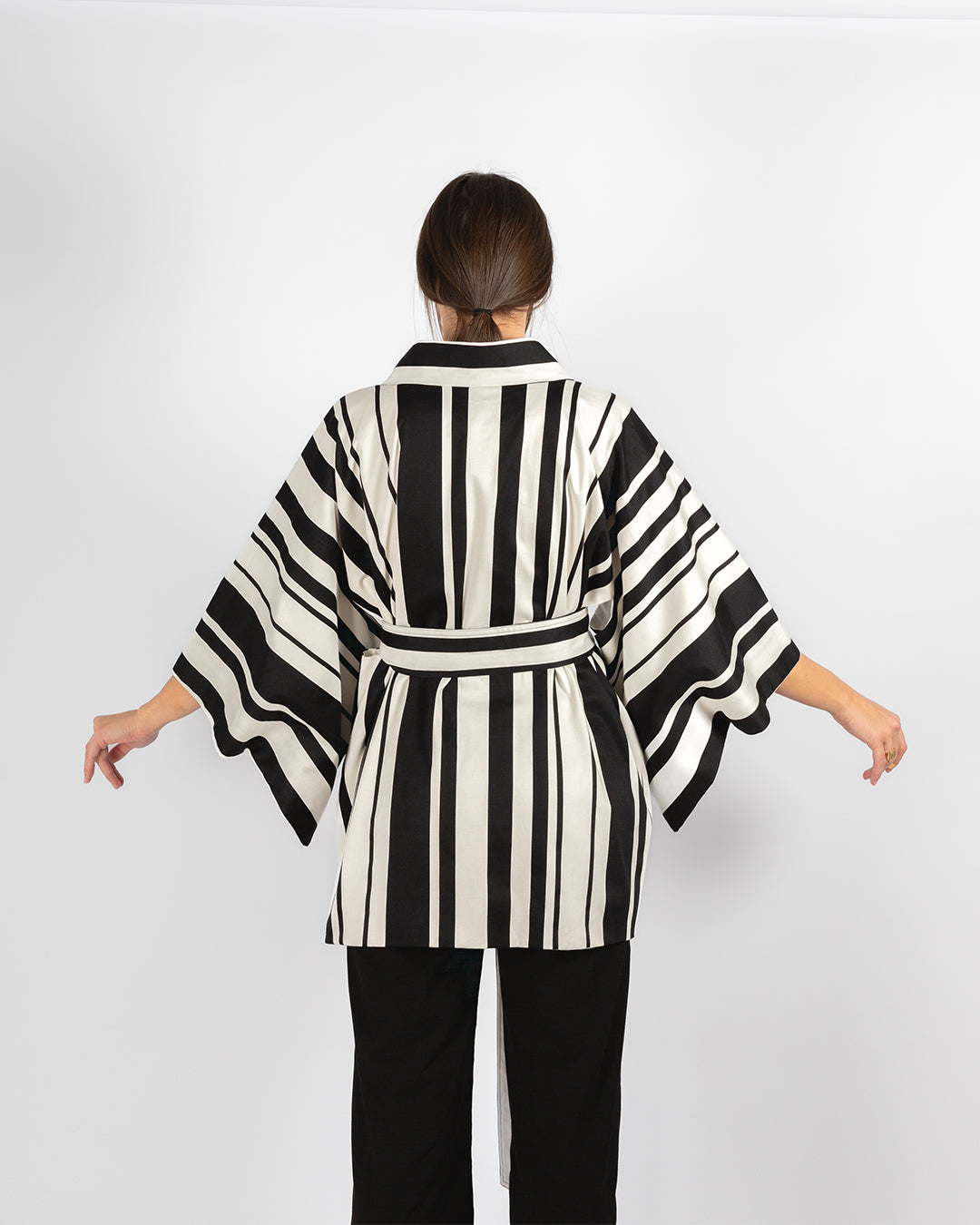 Unisex Striped Black And White Cotton Kimono
