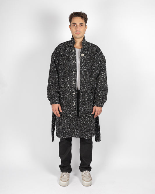 Unisex Black And White Boucle Coat