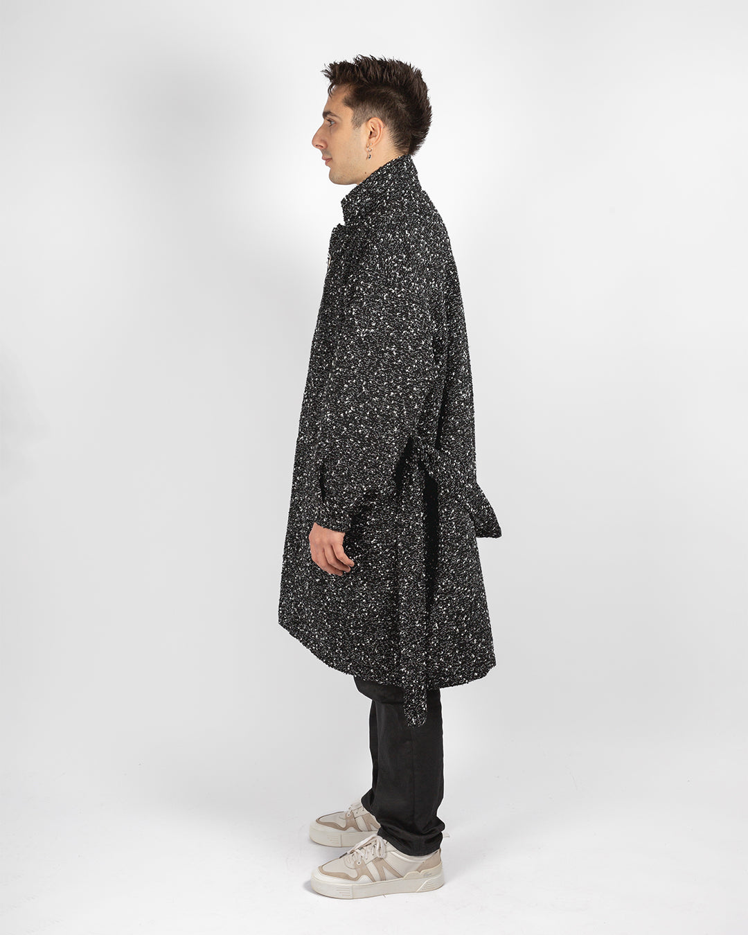 Unisex Black And White Boucle Coat