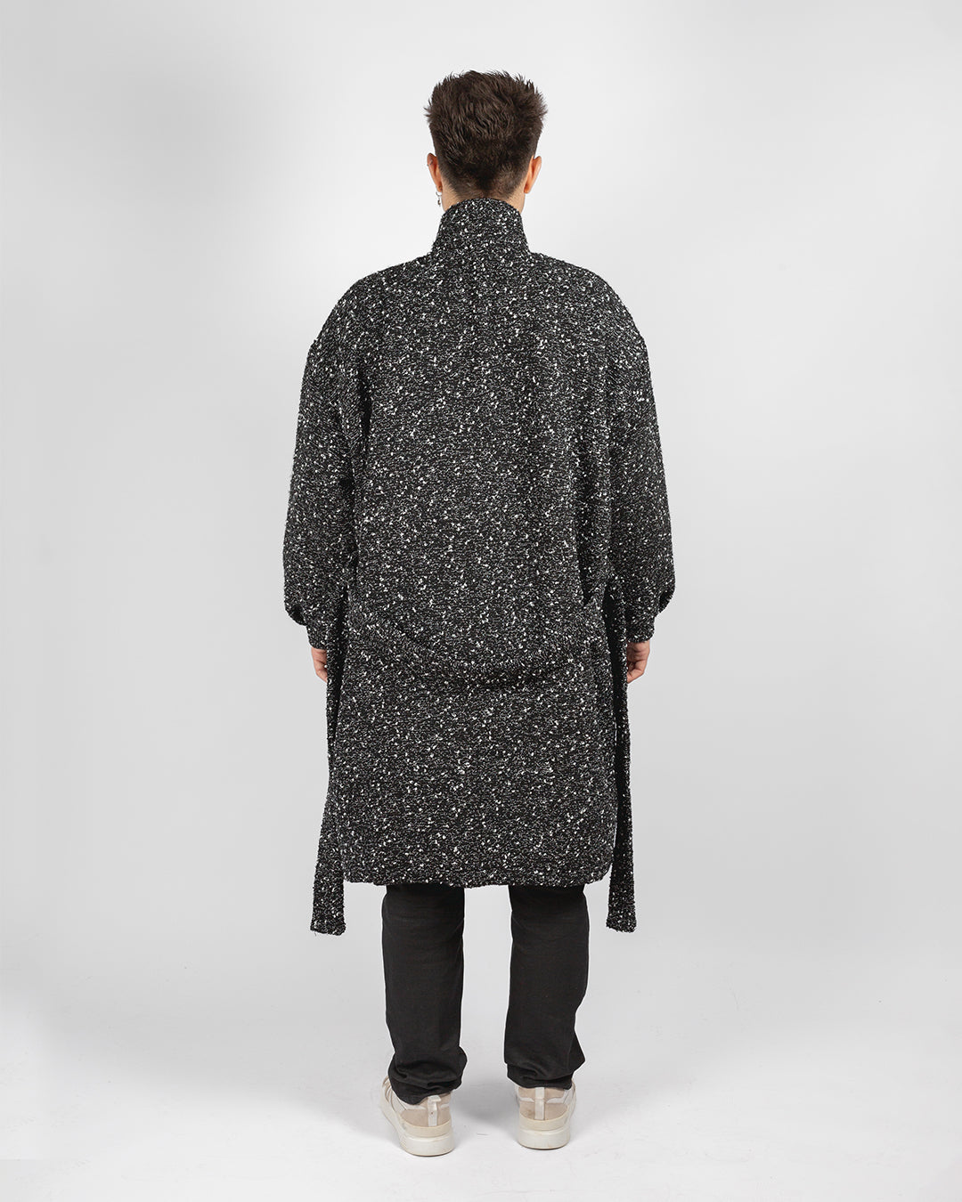 Unisex Black And White Boucle Coat