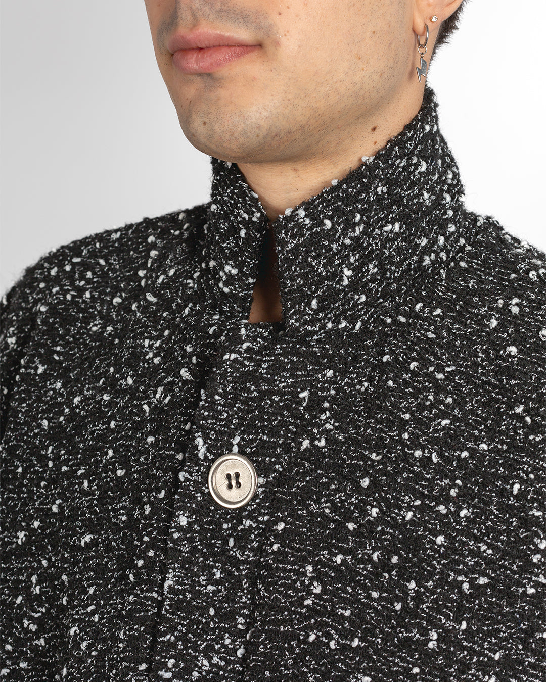 Unisex Black And White Boucle Coat