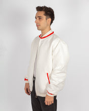 Load image into Gallery viewer, Unisex Floral White Bomber Jacket  With Red Fringes
