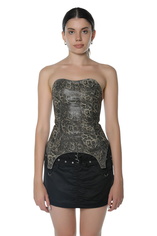 Barning Double Faced Leopard&Black Lambskin Leather Corset