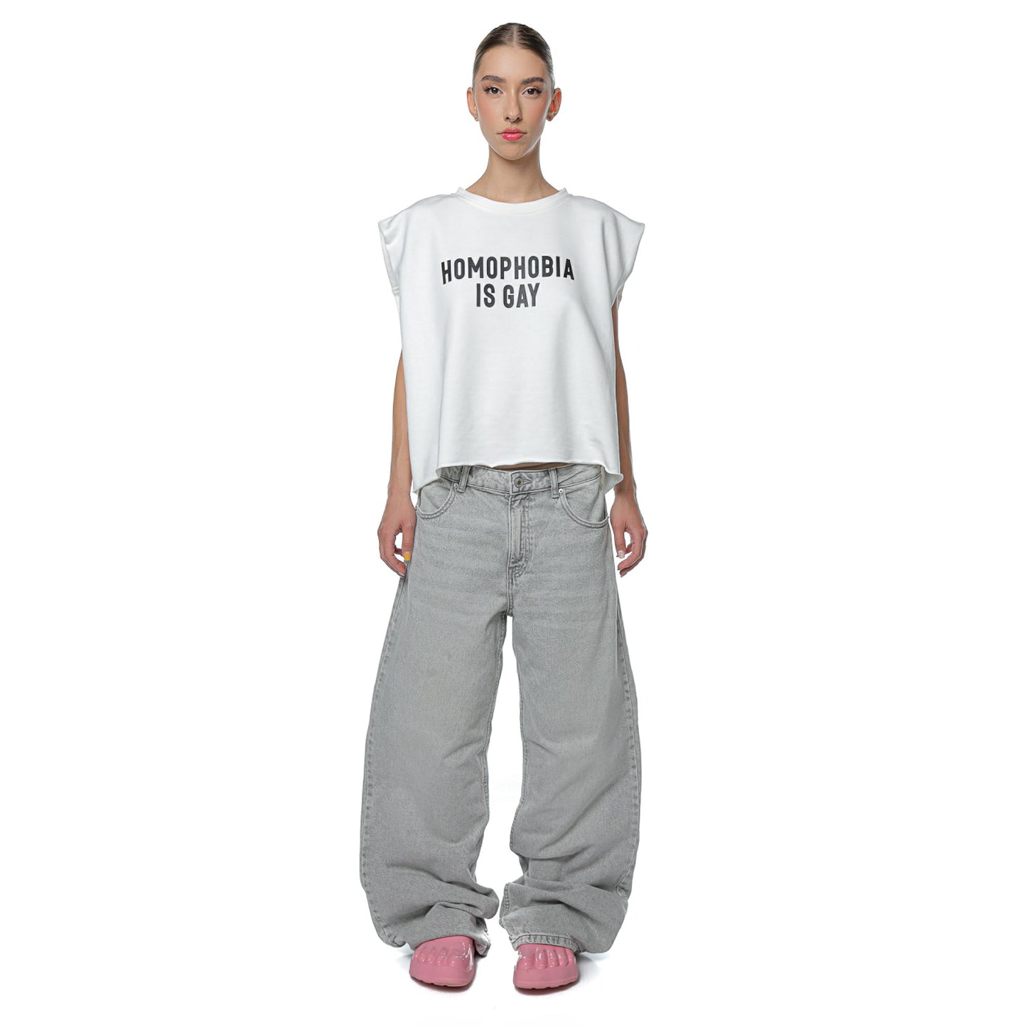 Top Unisex Off White Boxy Cu Print