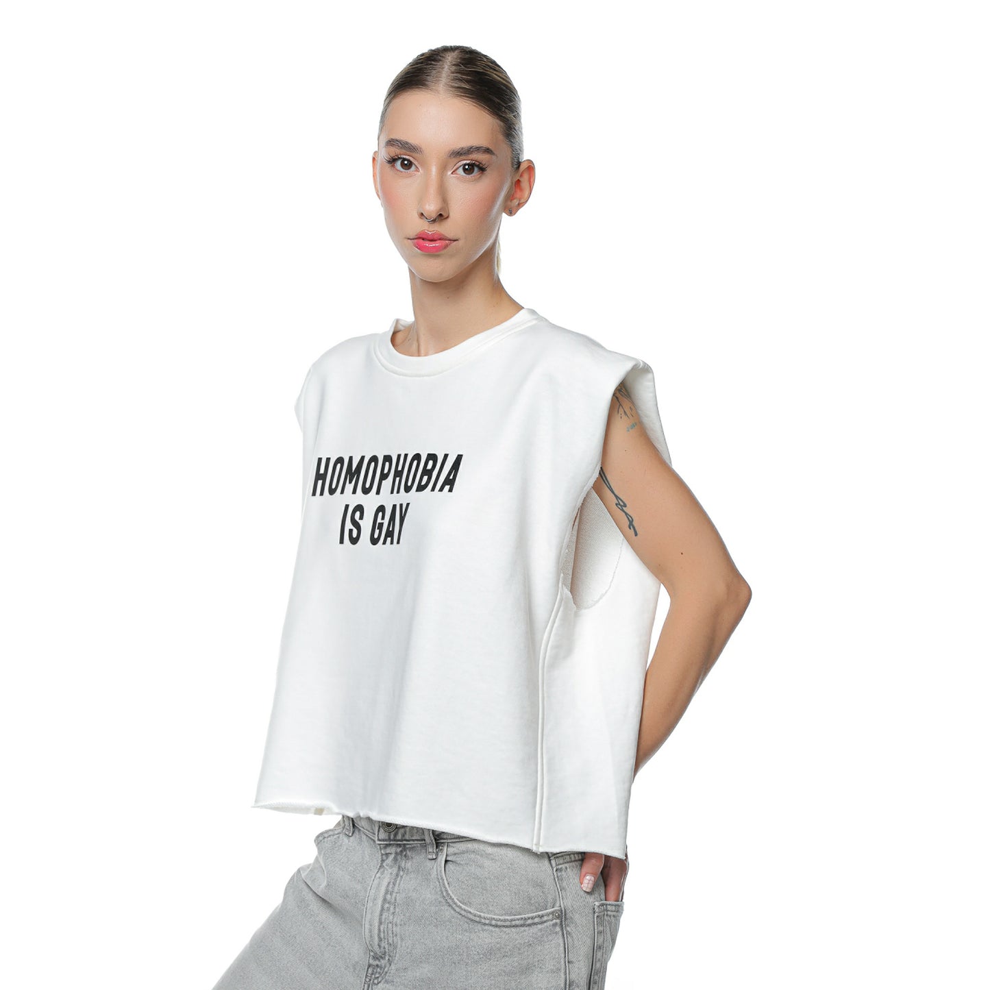 Top Unisex Off White Boxy Cu Print
