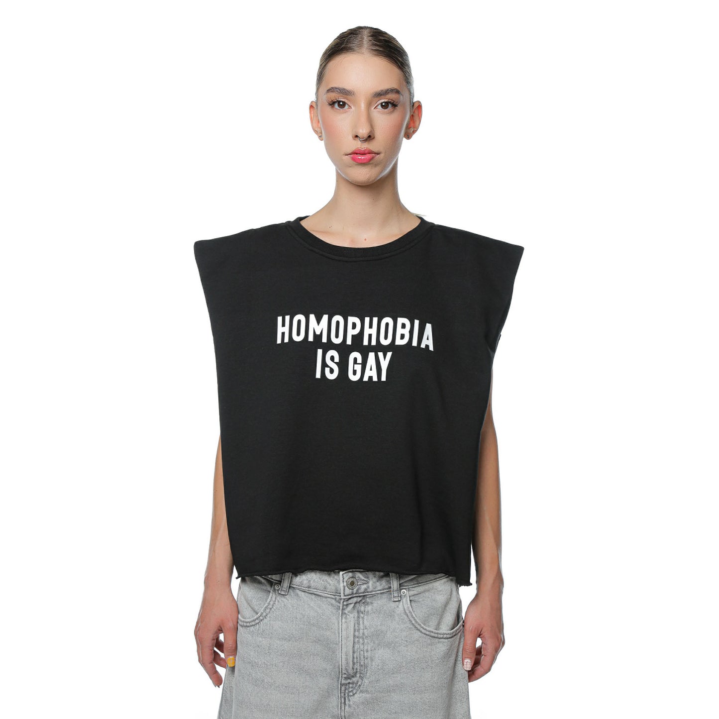 Top Unisex Negru Boxy Cu Print
