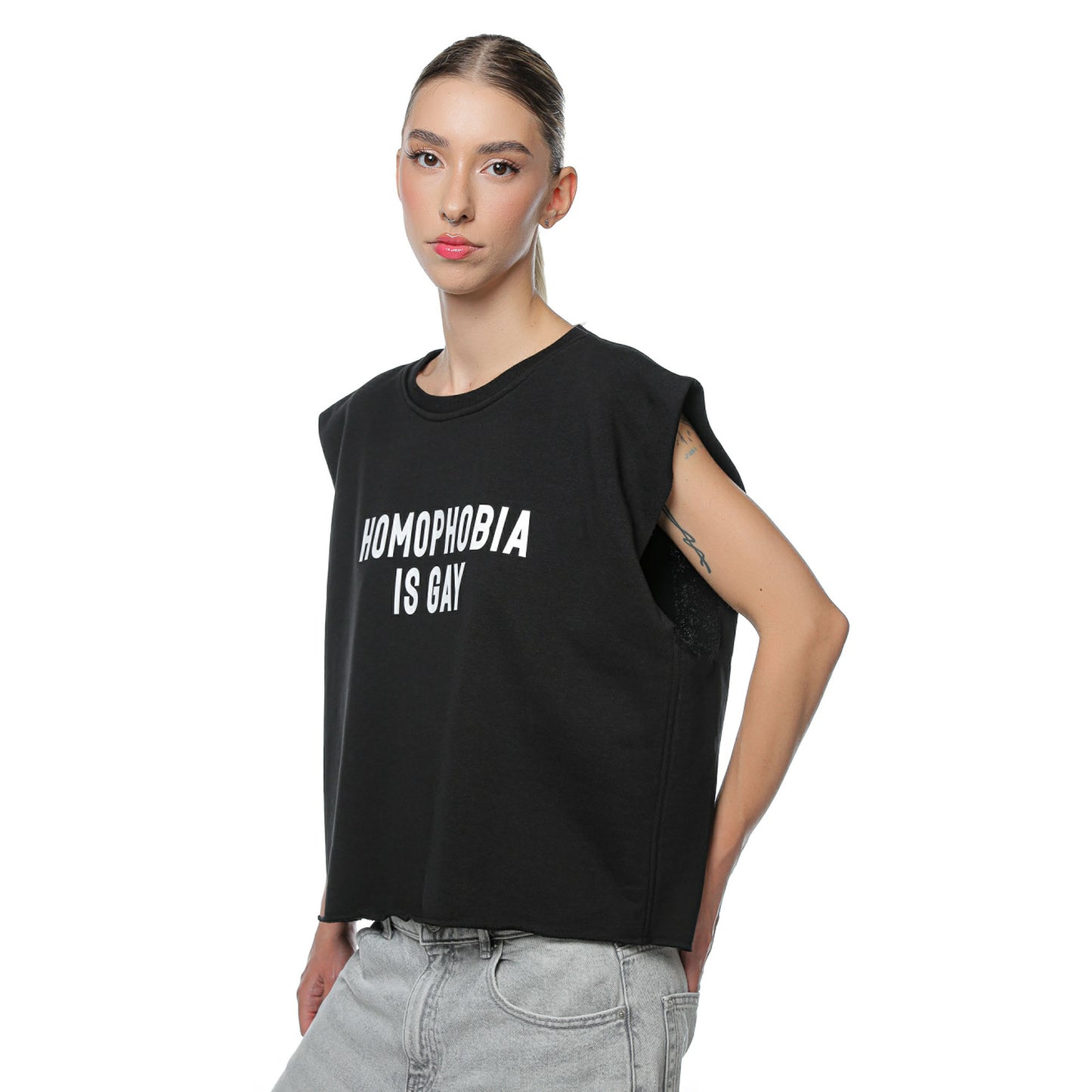 Top Unisex Negru Boxy Cu Print